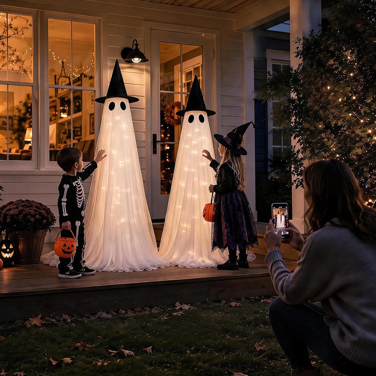 2 Pack 5 Ft Large Halloween Decorations Outdoor, Light Up Ghost Decor