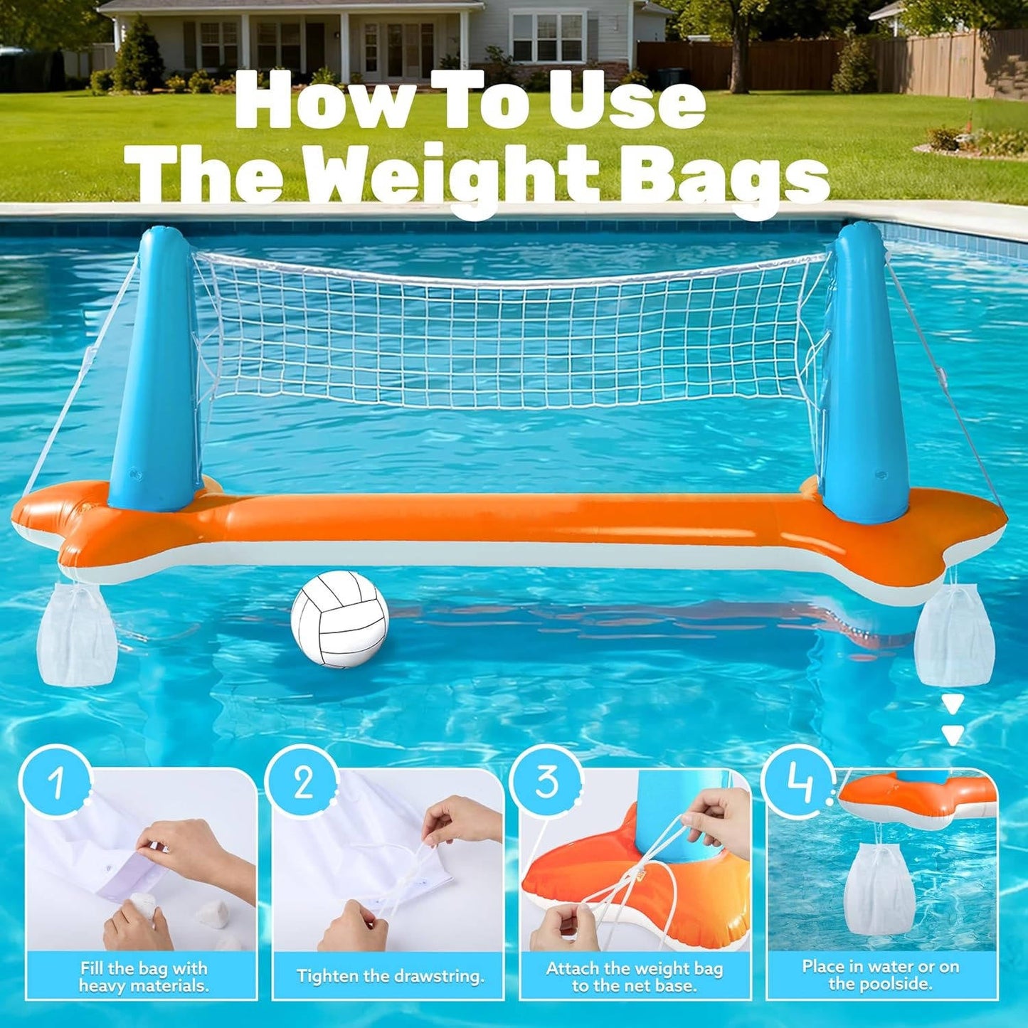 Inflatable Pool Volleyball Net, Pool Games for Kids and Adult, Included Basketball Hoops
