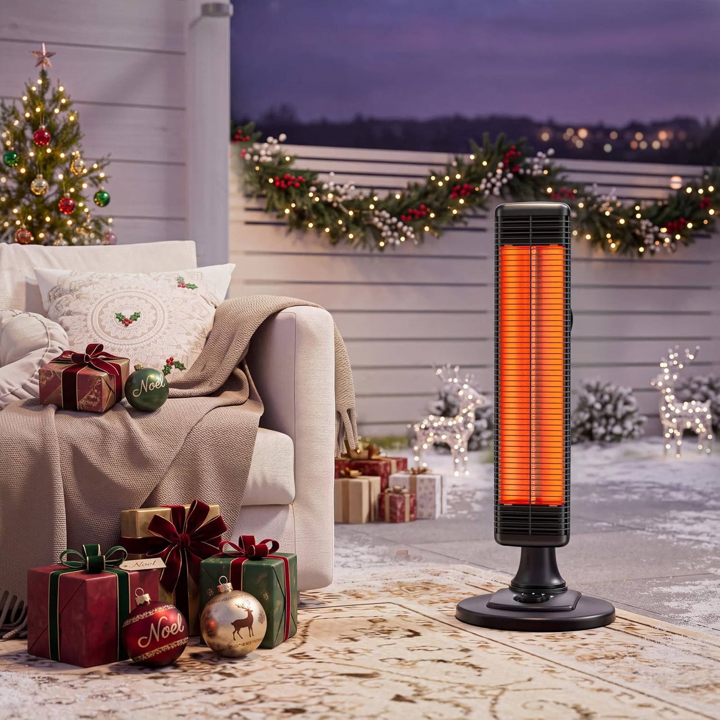 Outdoor Infrared Patio Heater, 500W/1000W Portable Electric Floor Heater with Carbon Fiber Tube, Waterproof Overheat Protection