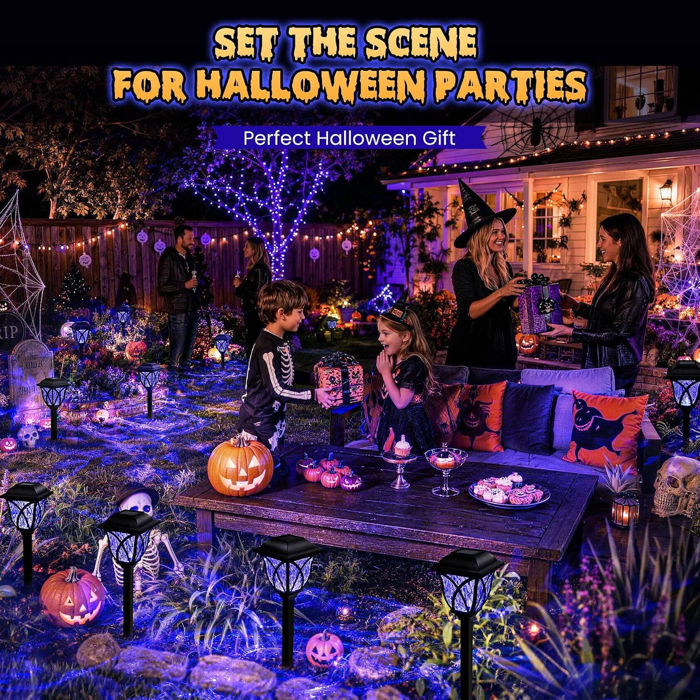 Solar Halloween Lights, Outdoor Pathway Lights for Halloween Yard, Garden and Party Decor