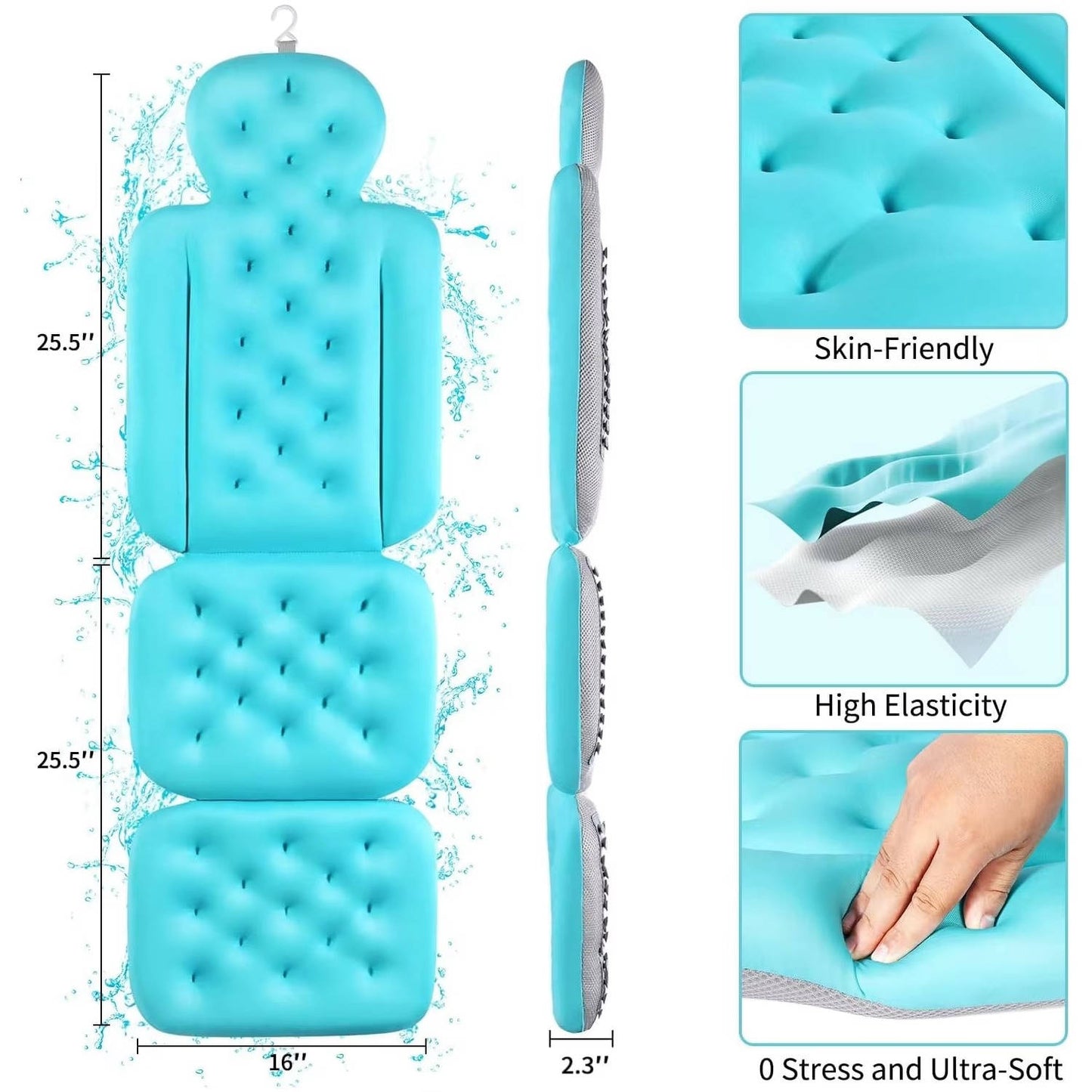 Full Body Bath Pillow for Bathtub, Thick Tub Cushion, Head, Neck & Back Support, Luxury Bath Headrest