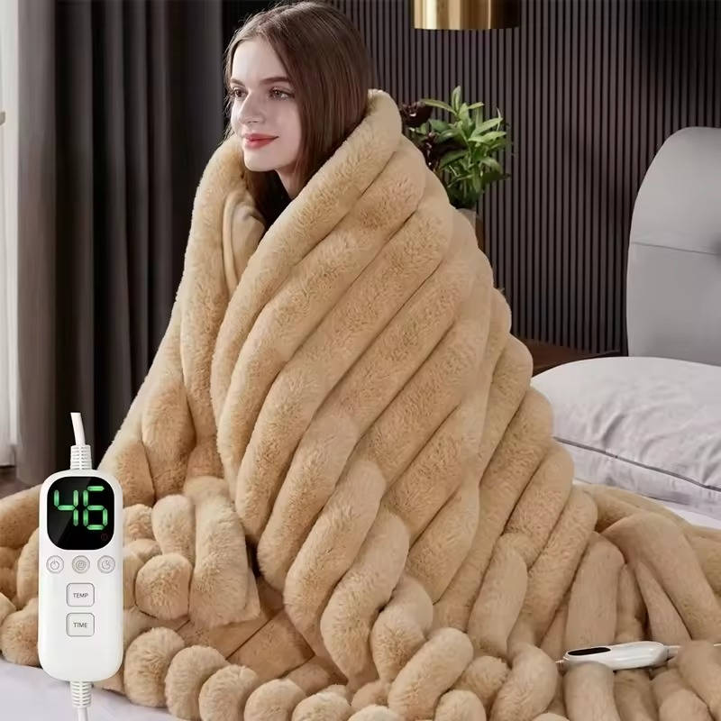 Heated Throw Blanket, Cozy Faux Fur Electric Blanket for Sofa, Bed & Home