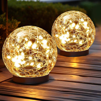 Solar Cracked Glass Globe Lights for Yard, Patio, Walkway, Driveway, Pathway, Outdoor Decorative Orbs, 2 Pack