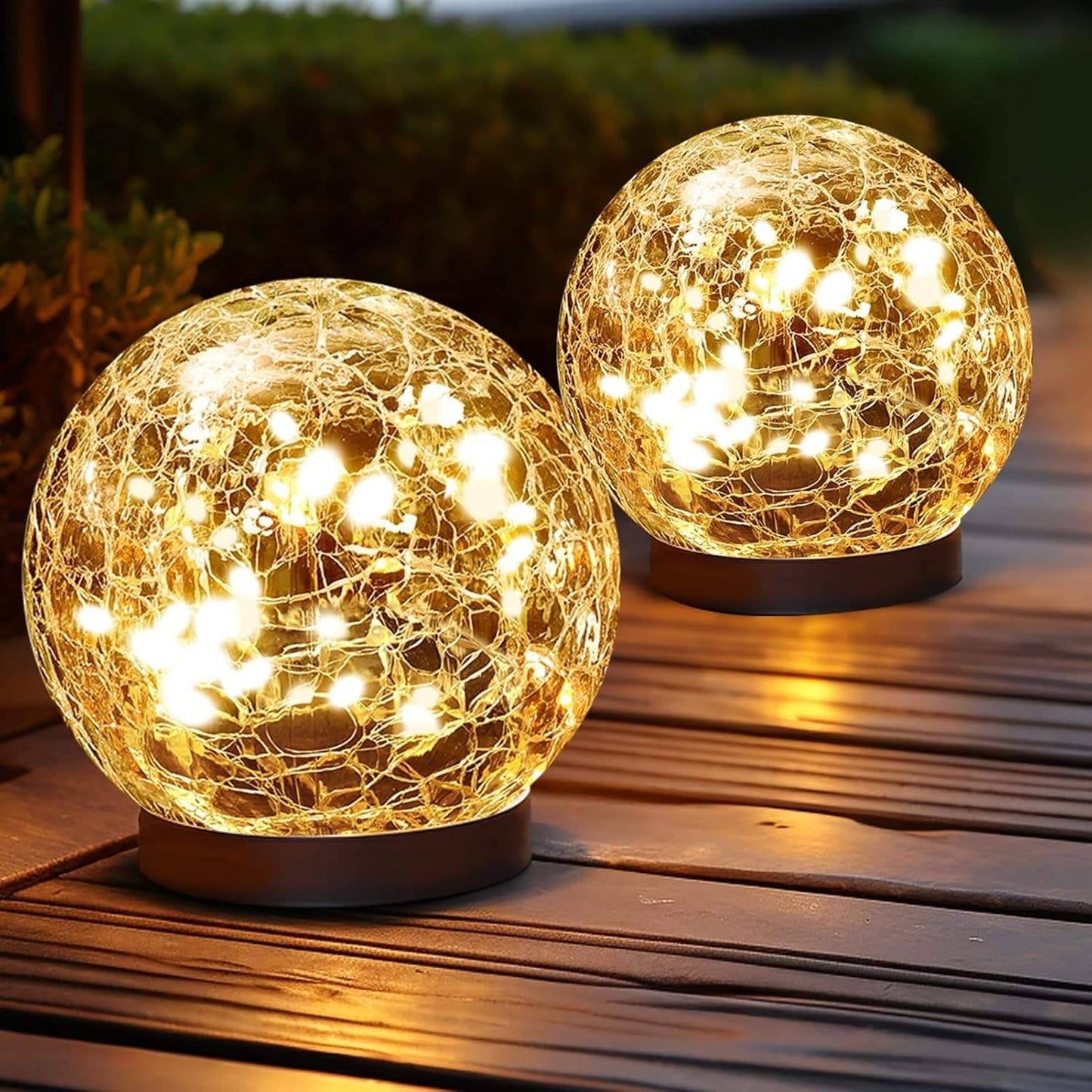 Solar Cracked Glass Globe Lights for Yard, Patio, Walkway, Driveway, Pathway, Outdoor Decorative Orbs, 2 Pack