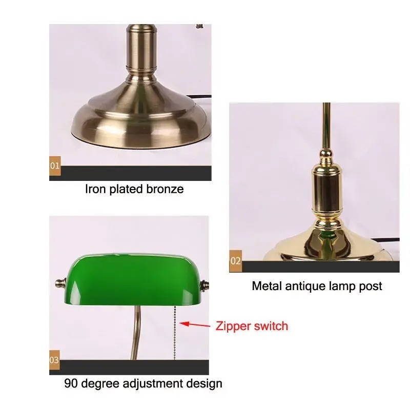 Vintage Bankers Desk Lamp, Retro Green Table Lamp