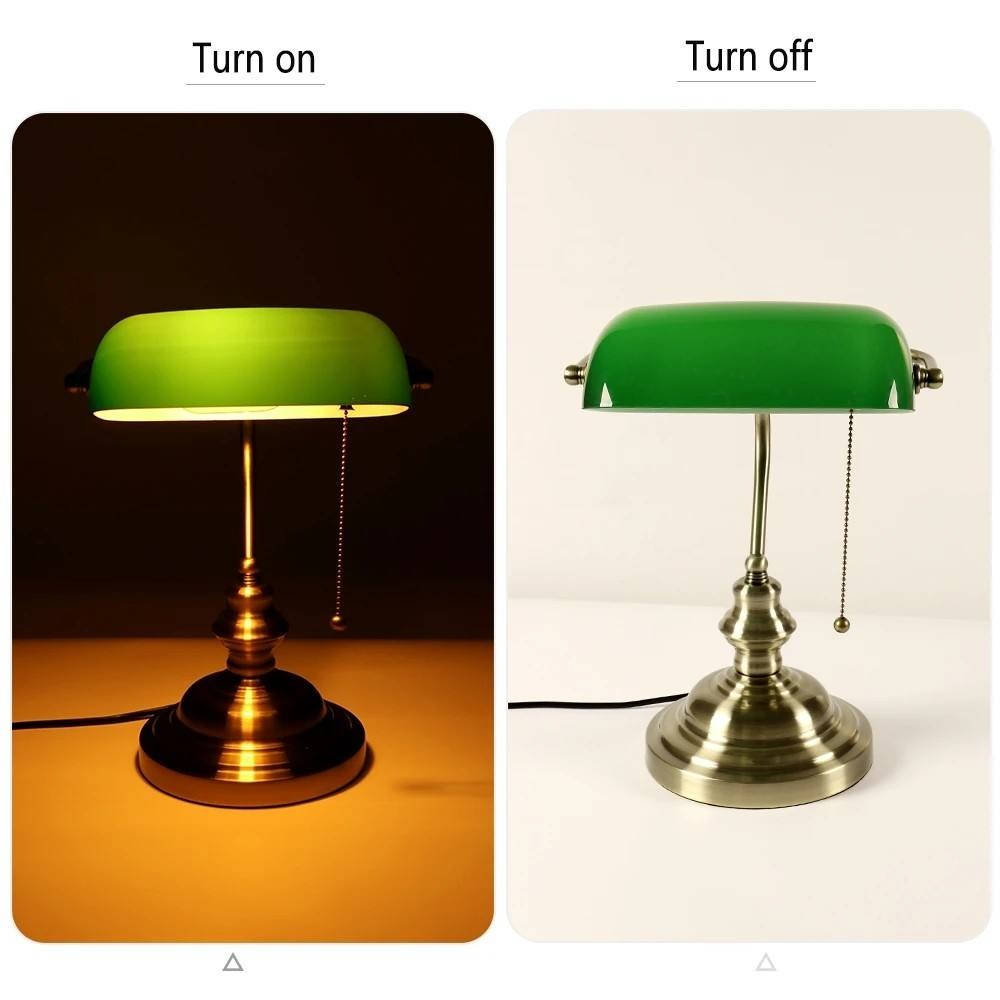 Vintage Bankers Desk Lamp, Retro Green Table Lamp