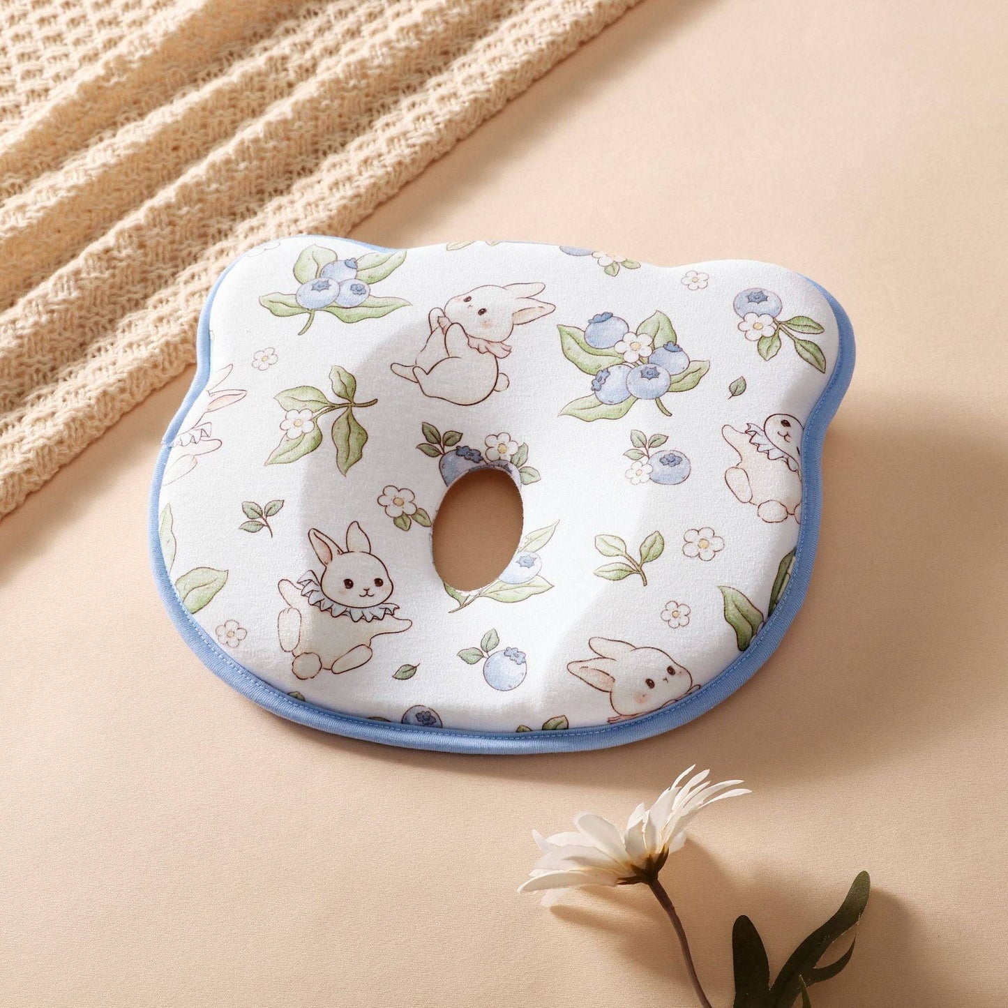 Infant Head Support Pillow with U-Shaped Groove and Silicone Core, Machine Washable