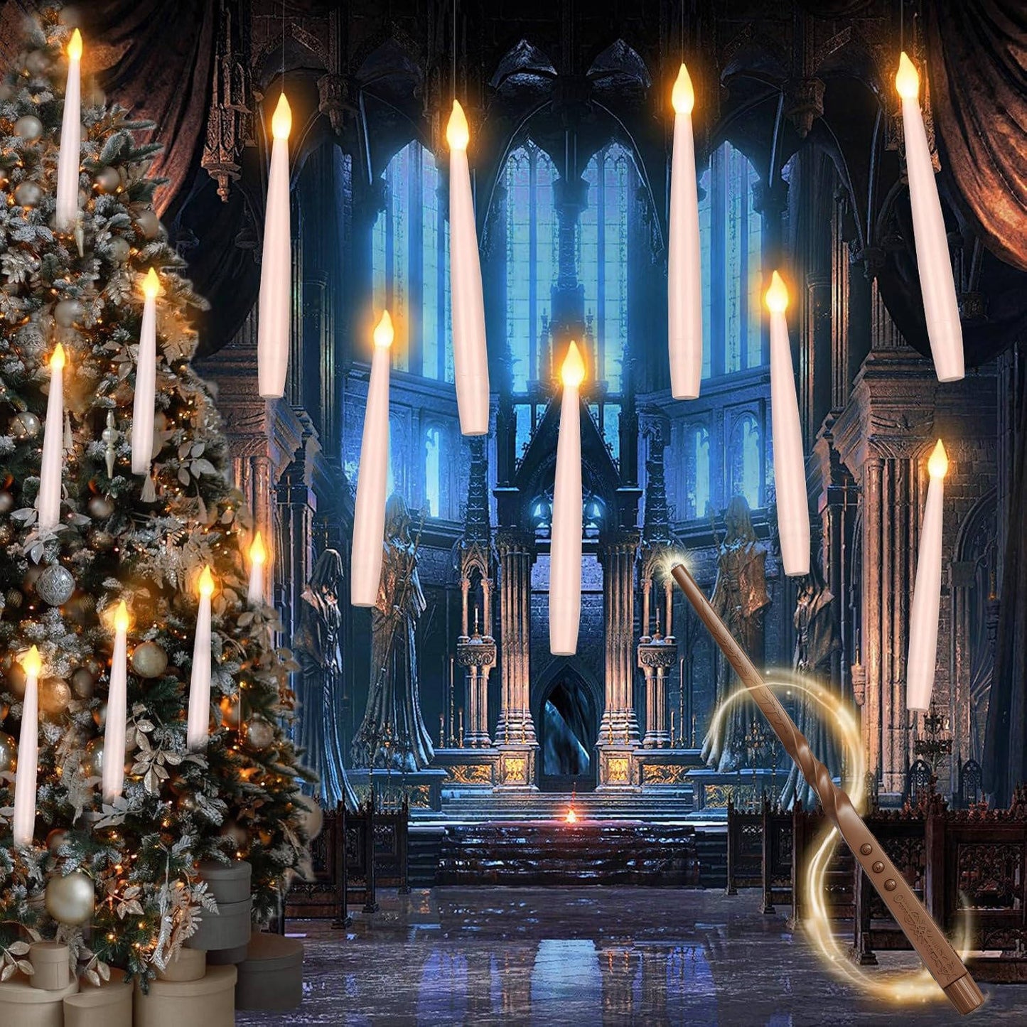 20 Pcs Floating Candles, Halloween Decorations with Wand Timer for Indoor Party Decor and Haunted House Displays