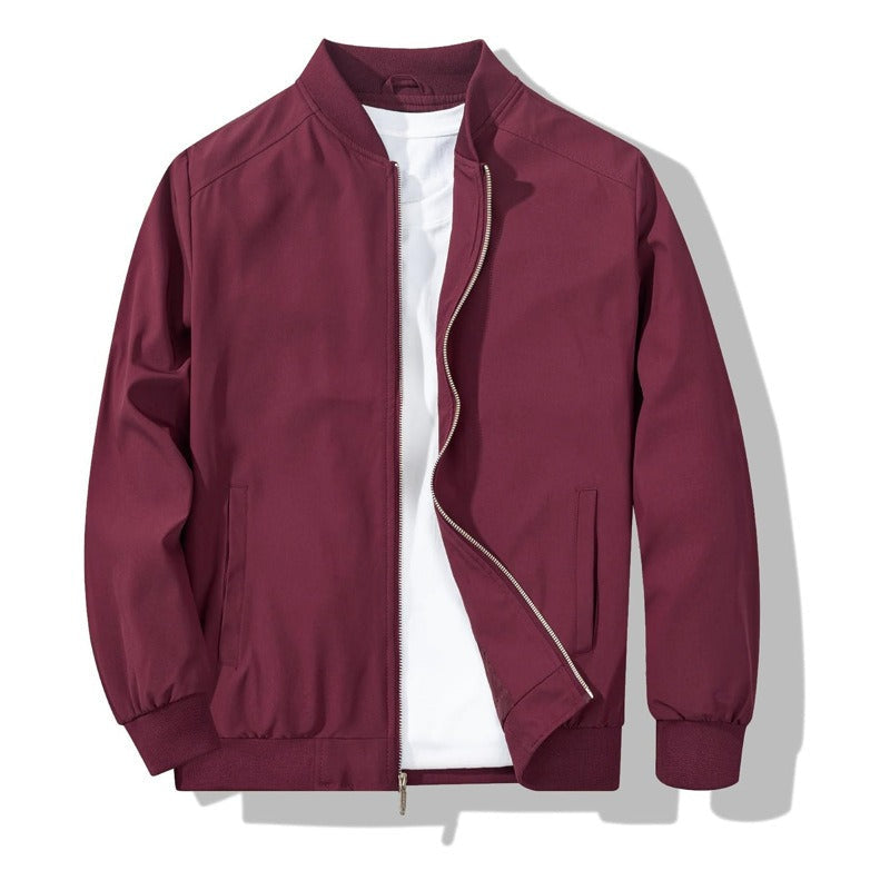 Mens Bomber Jacket with Metal Zipper and Rib Knit Trim for Spring Fall
