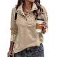 Womens Stand Collar Pullover with Partial Button Placket and Drawstring Neckline