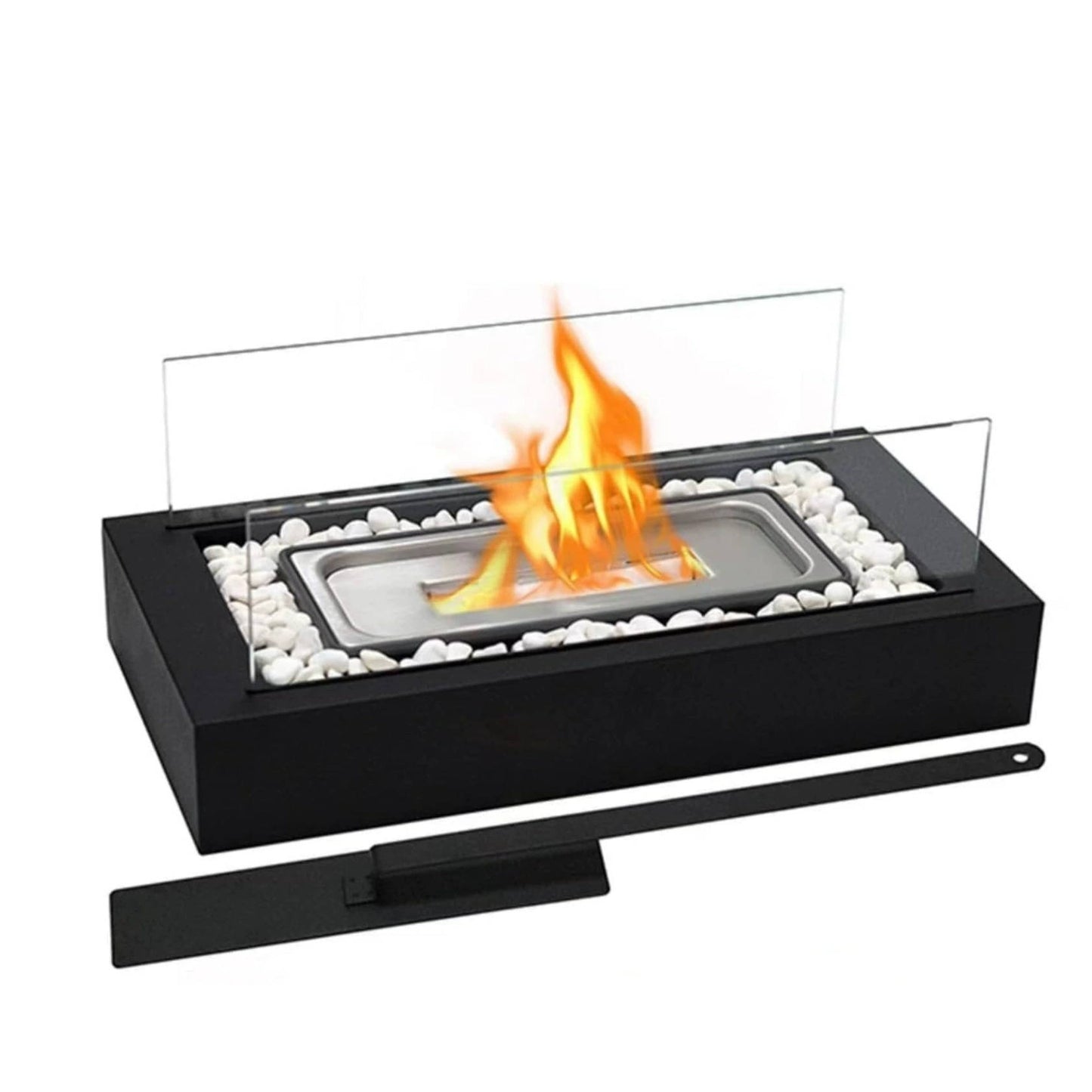 Tabletop Bio Ethanol Fireplace, Portable Rectangular Fire Pit with Dual Glass Wind Guard for Indoor Patio and Balcony