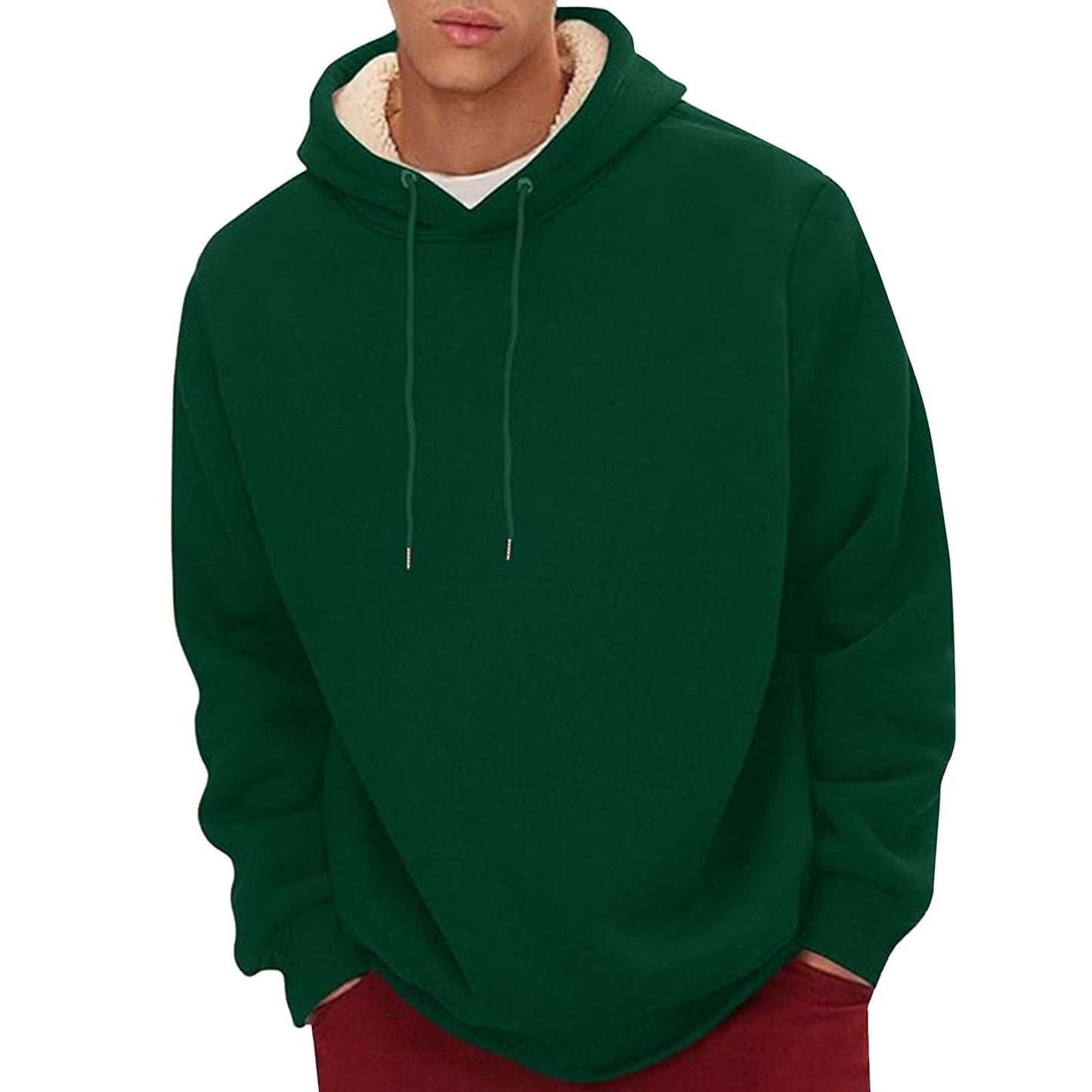 Sherpa Fleece Hoodie with Hidden Security Pocket and Raglan Sleeves for Men