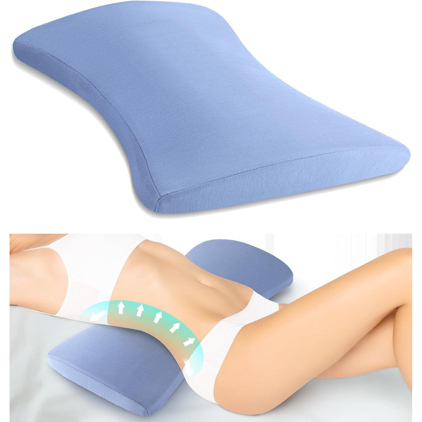Lower Back Support Pillow, Memory Foam Lumbar Pillow for Sleeping, Cooling Waist Bolster for Side, Back & Stomach Sleepers