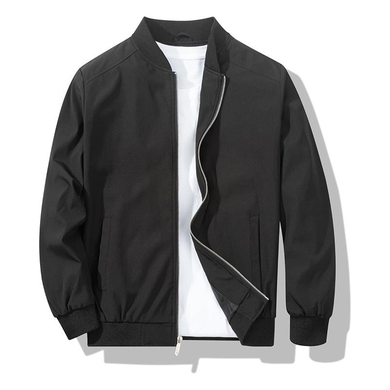 Mens Bomber Jacket with Metal Zipper and Rib Knit Trim for Spring Fall