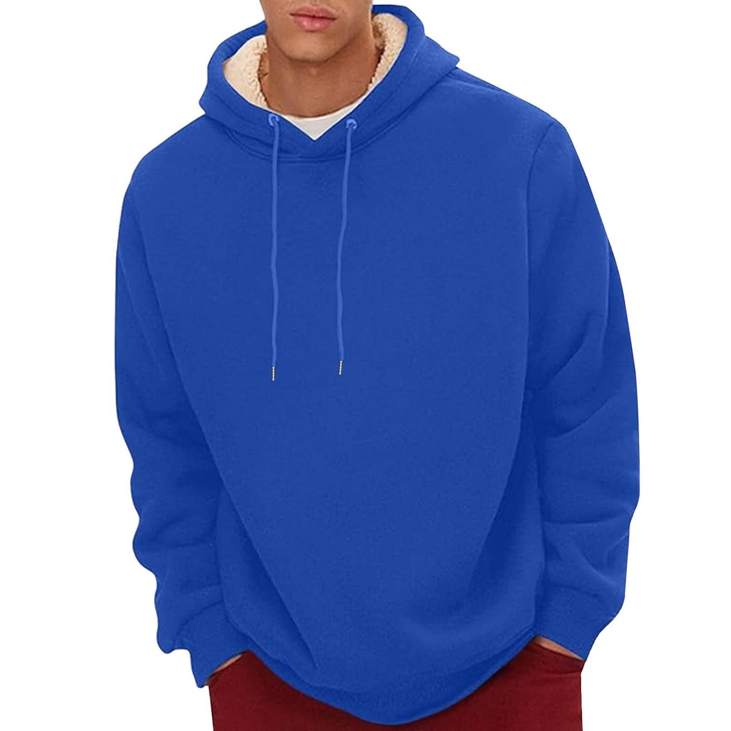 Sherpa Fleece Hoodie with Hidden Security Pocket and Raglan Sleeves for Men