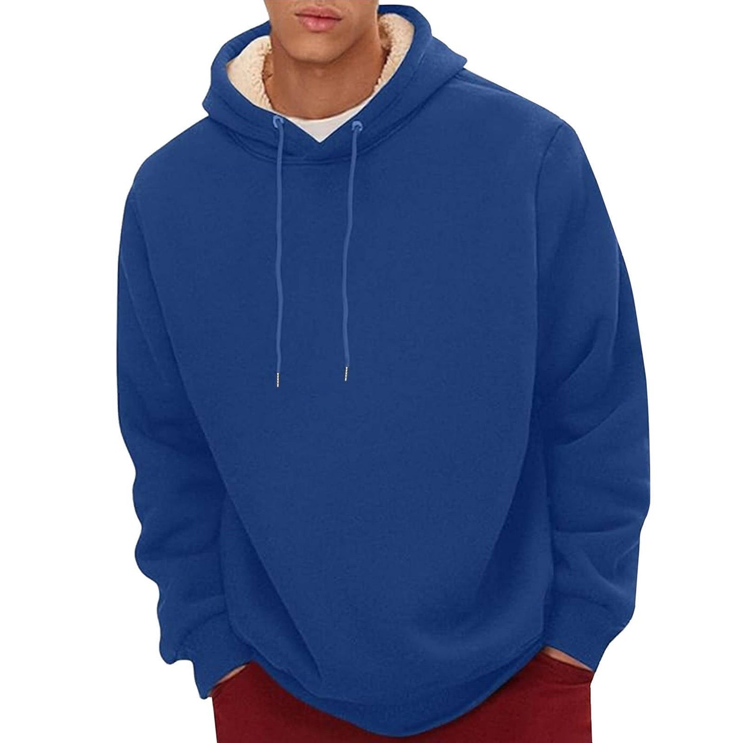 Sherpa Fleece Hoodie with Hidden Security Pocket and Raglan Sleeves for Men