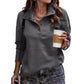 Womens Stand Collar Pullover with Partial Button Placket and Drawstring Neckline