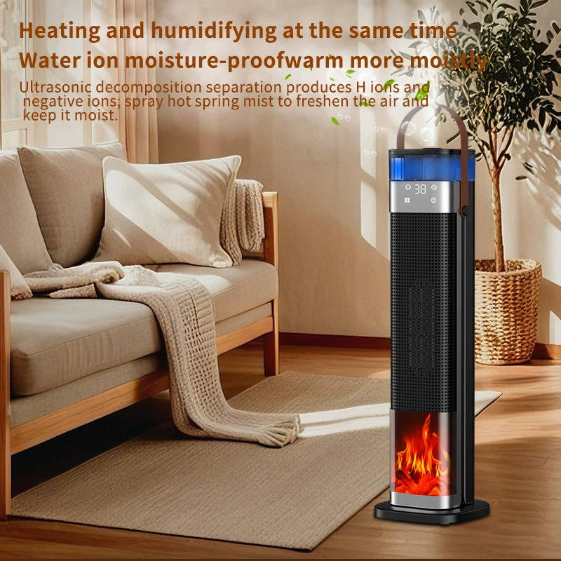 2000W Space Heater, 2 in 1 Ceramic Tower Heater with Humidifier and 3D Flame Effect for Large Room Bedroom Office Home