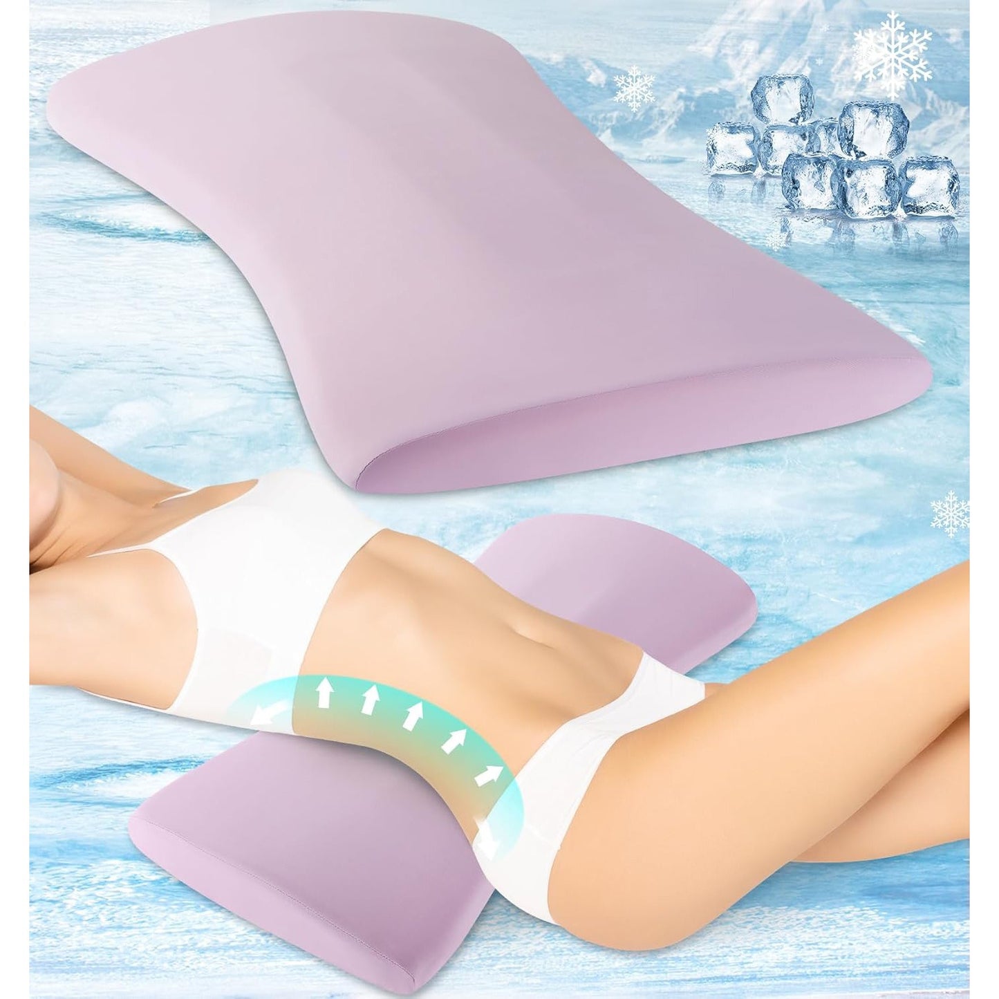 Lower Back Support Pillow, Memory Foam Lumbar Pillow for Sleeping, Cooling Waist Bolster for Side, Back & Stomach Sleepers