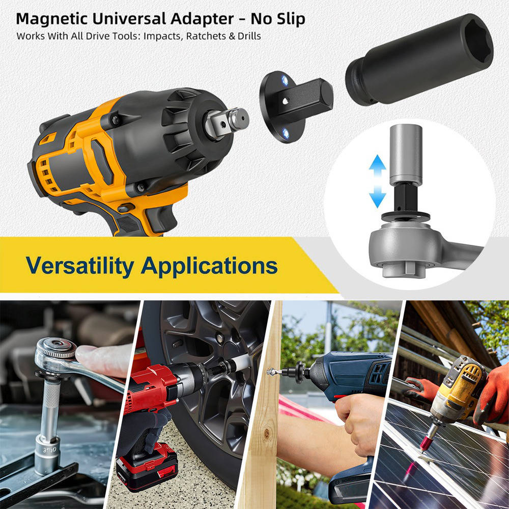4 Piece Impact Socket Adapter Set, Low Profile Stubby Drive Ratchet Adapters, 1/4" to 1" for Tight Spaces