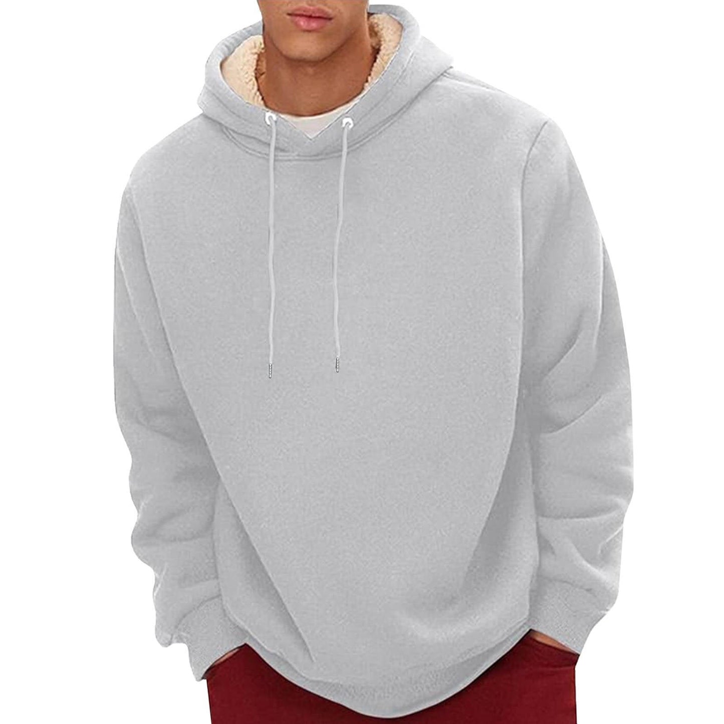 Sherpa Fleece Hoodie with Hidden Security Pocket and Raglan Sleeves for Men