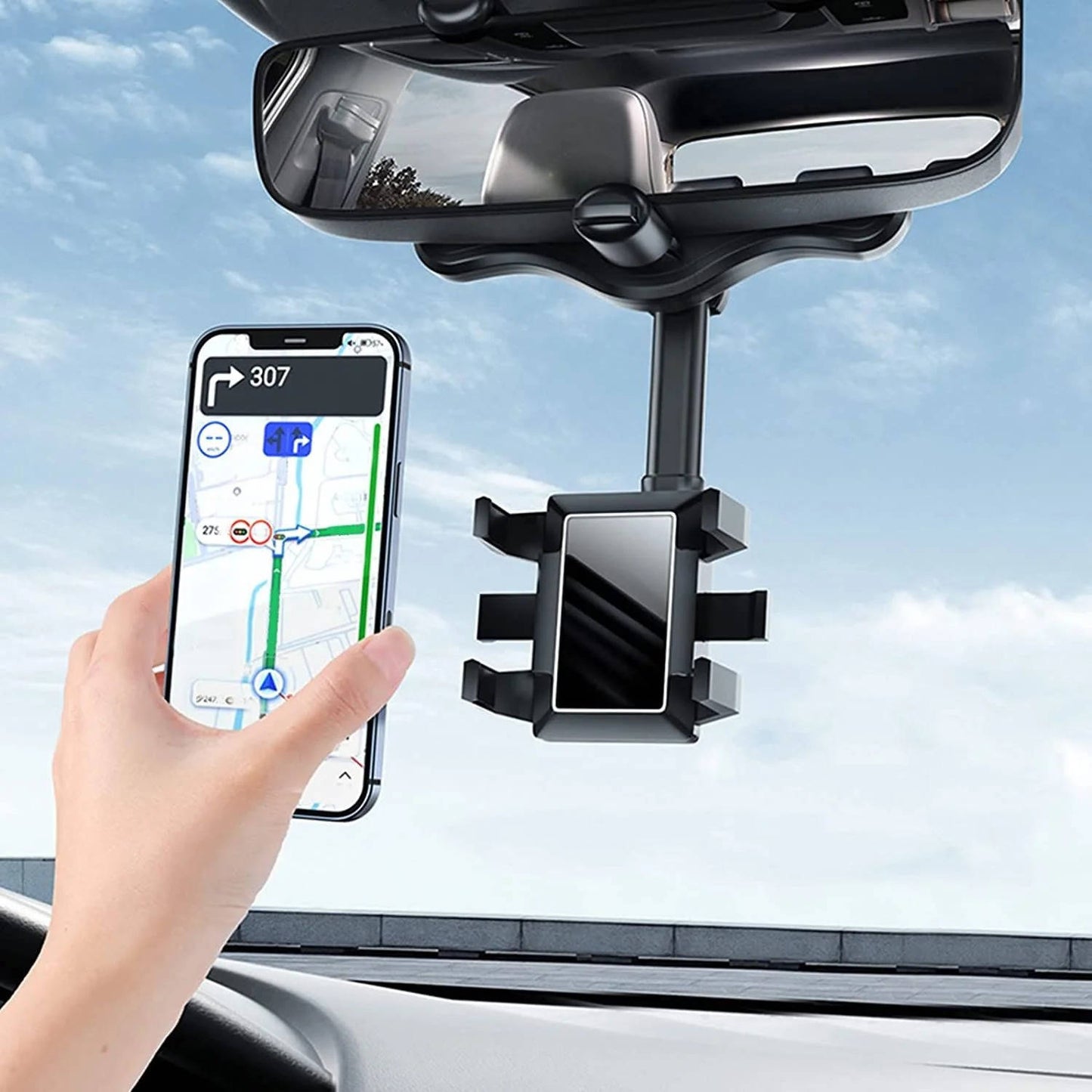 Universal Car Phone Holder Hands Free, Rearview Mirror Adjustable Smartphone Mount