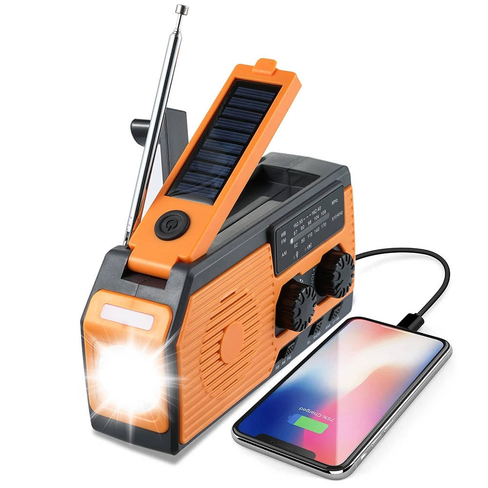 Emergency Radio with Solar Panel and Hand Crank, 5000mAh Power Bank