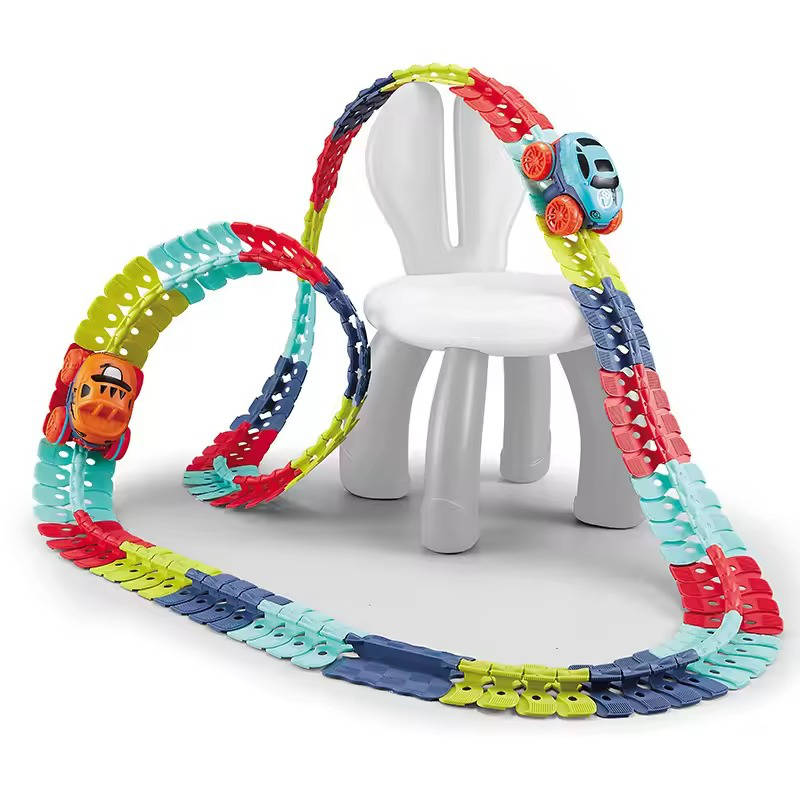 LED Race Track for Kids with Flexible Modular Track and Anti-Tip Car, USB Rechargeable