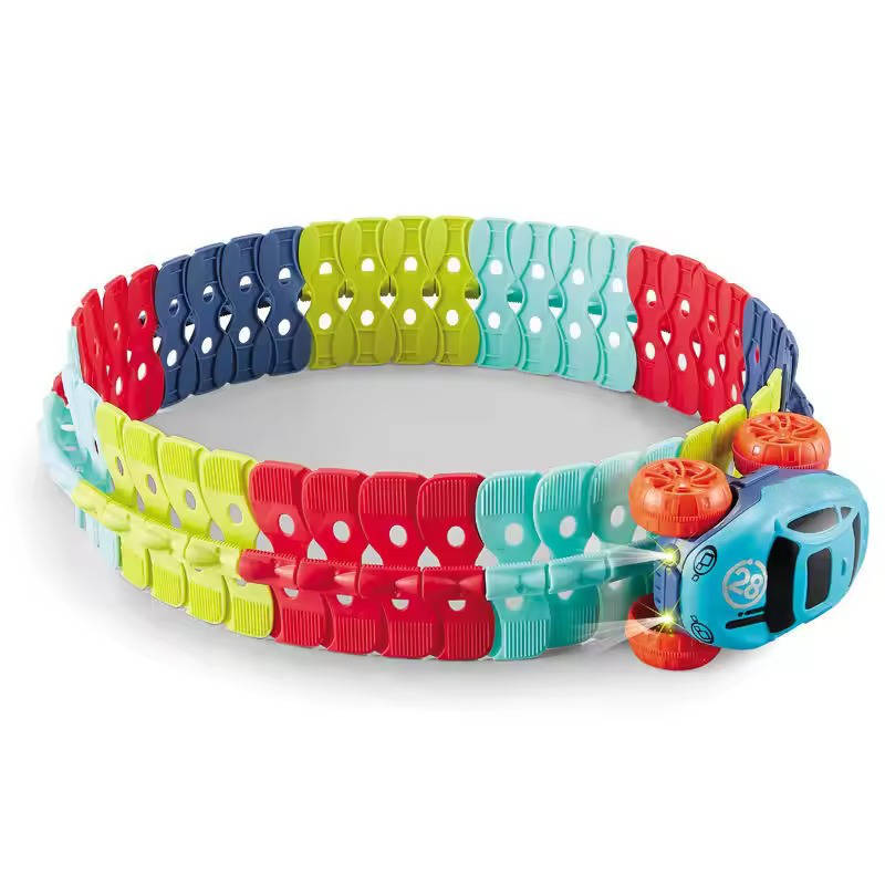 LED Race Track for Kids with Flexible Modular Track and Anti-Tip Car, USB Rechargeable