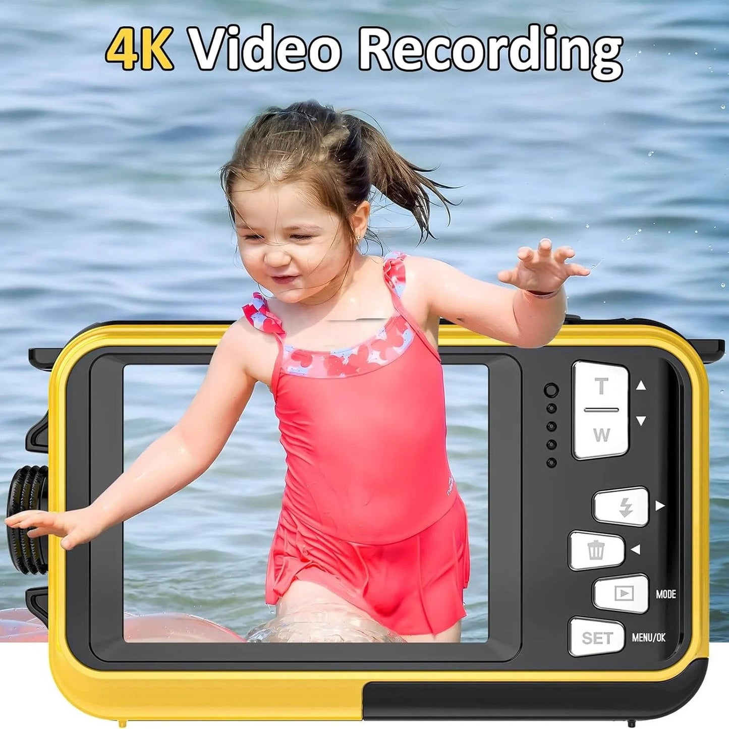4K 64MP Underwater Digital Camera, Waterproof Camera for Swimming, Snorkeling & Diving