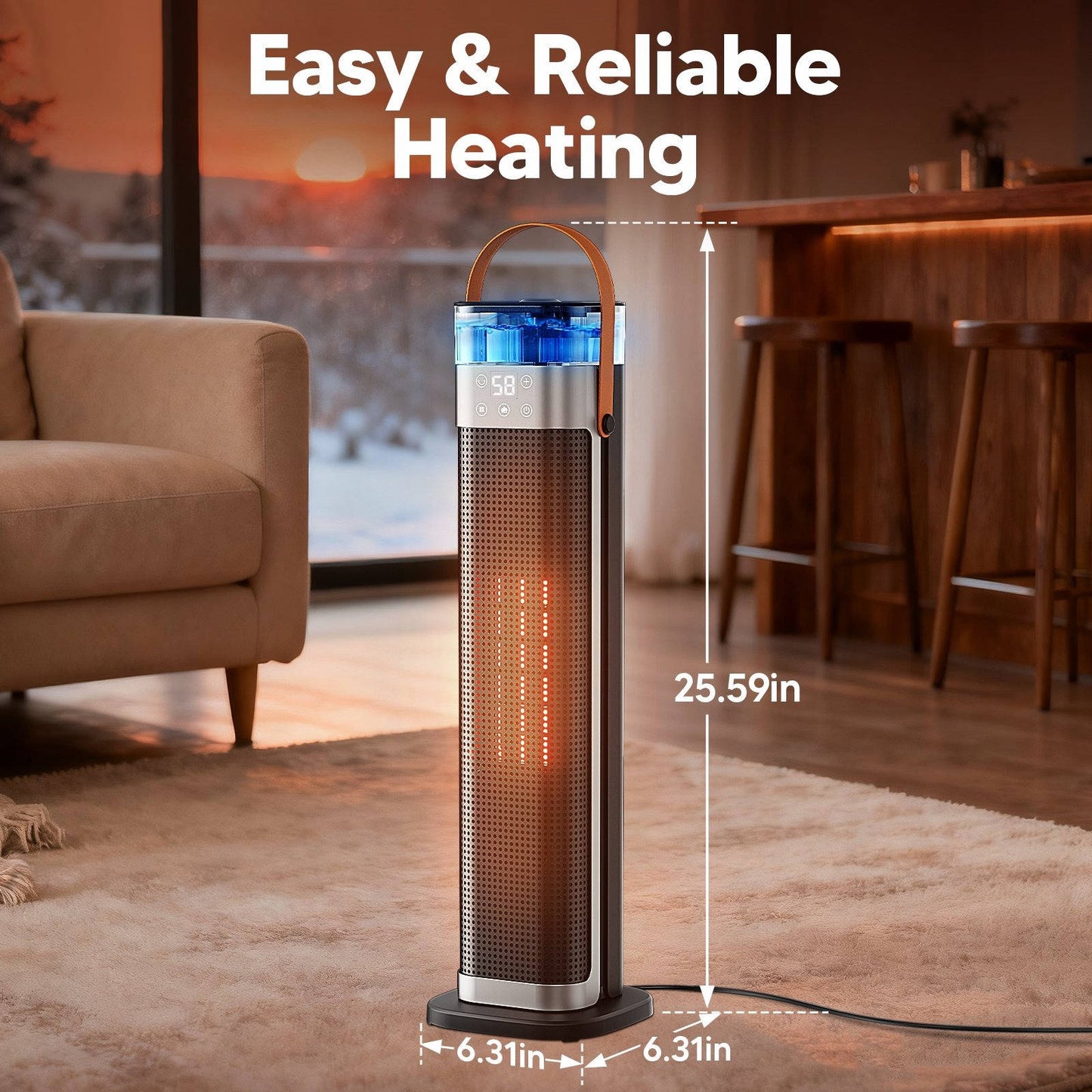 2000W Space Heater, 2 in 1 Ceramic Tower Heater with Humidifier and 3D Flame Effect for Large Room Bedroom Office Home