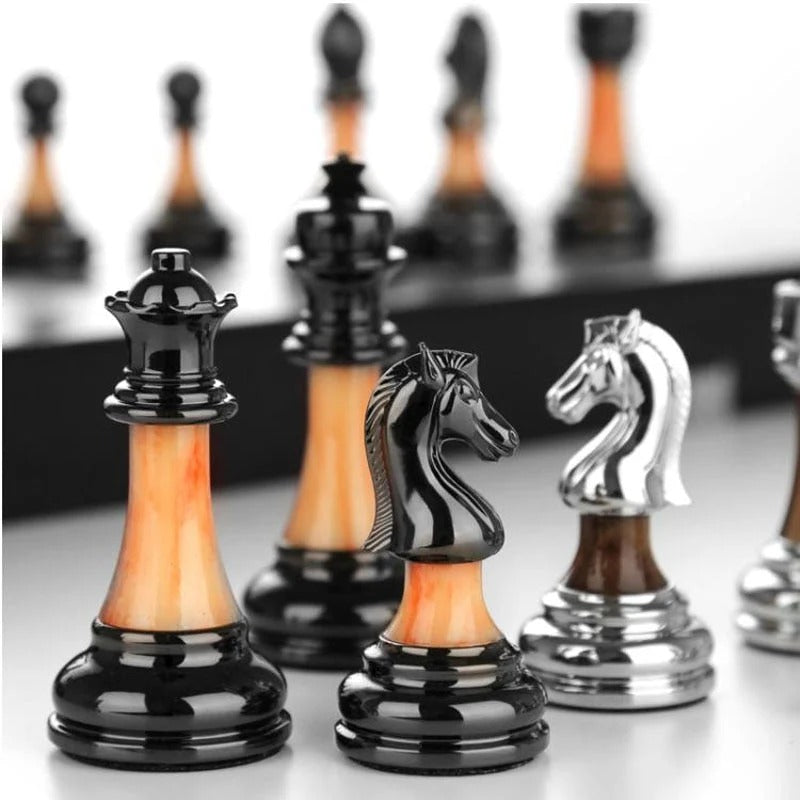 Luxurious Metal Chess Set with Large 16.5 in Wooden Board, Premium Chess Game Set