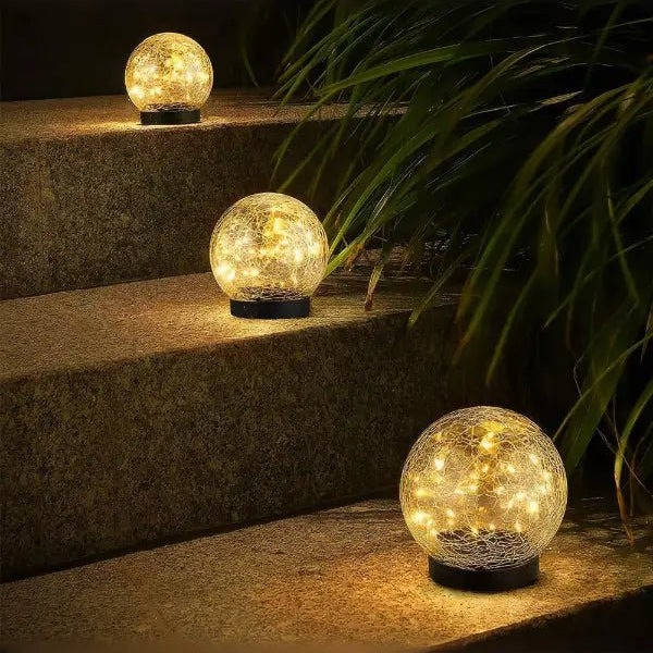 Solar Cracked Glass Globe Lights for Yard, Patio, Walkway, Driveway, Pathway, Outdoor Decorative Orbs, 2 Pack