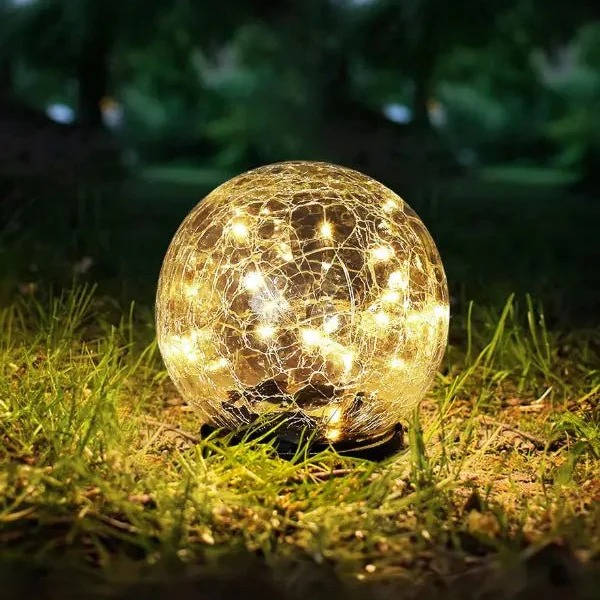 Solar Cracked Glass Globe Lights for Yard, Patio, Walkway, Driveway, Pathway, Outdoor Decorative Orbs, 2 Pack