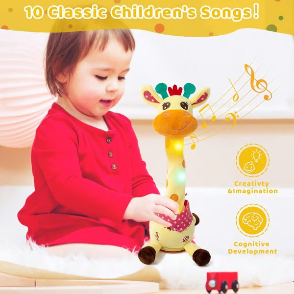 Interactive Plush Giraffe with Music and Voice-Mimic, 12in Rechargeable