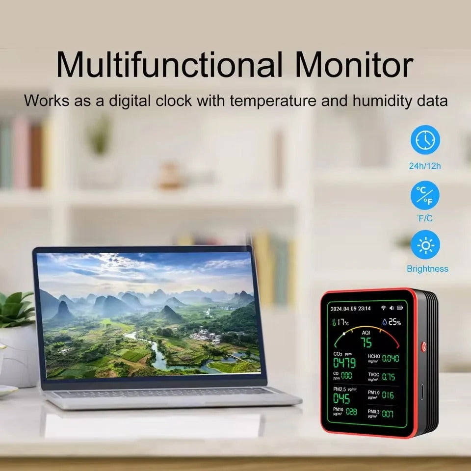 Indoor Air Quality Monitor, 15-in-1 WiFi PM2.5 CO2 Meter