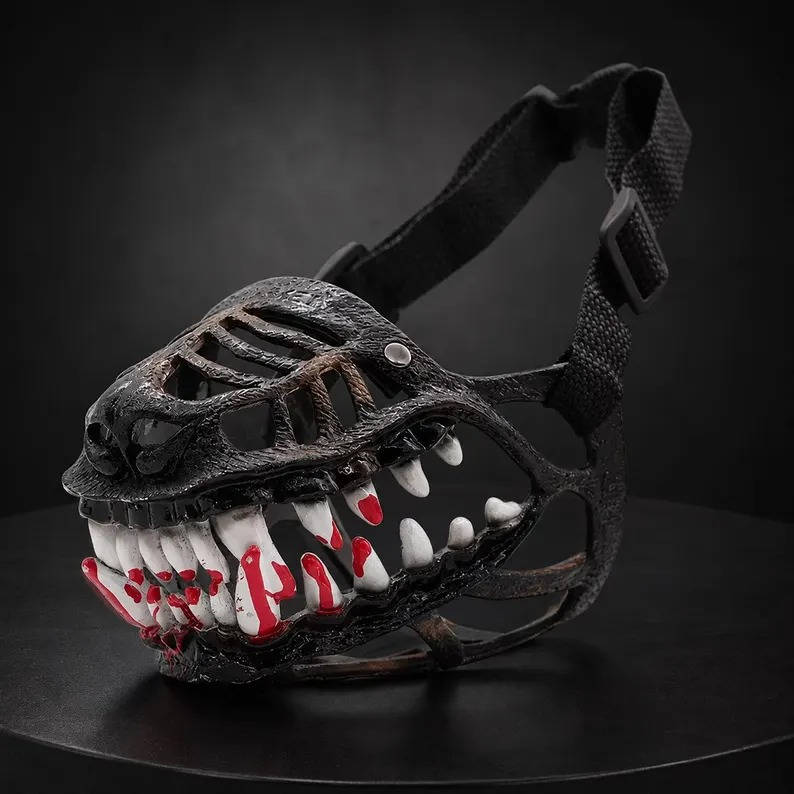 Halloween Red Teeth Dog Muzzle, Realistic Horror Mask with Breathable Anti Bite Basket Design for Cosplay