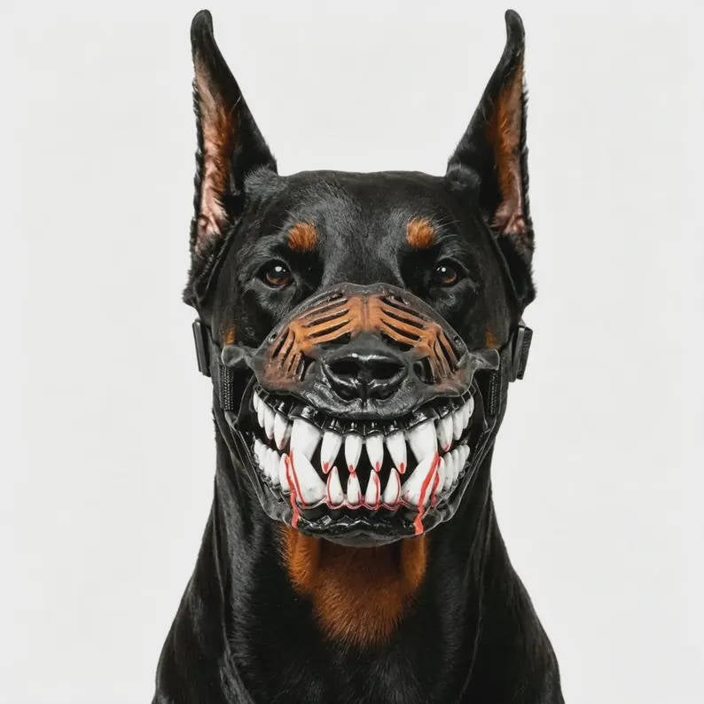 Halloween Red Teeth Dog Muzzle, Realistic Horror Mask with Breathable Anti Bite Basket Design for Cosplay