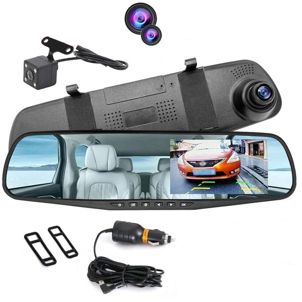 Mirror Dash Cam 1080P HD DVR, Dual Camera Car Front and Rear Video Recorder