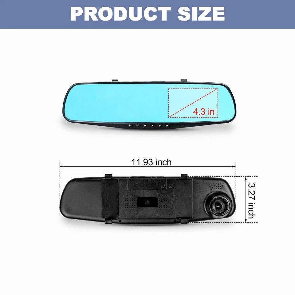 Mirror Dash Cam 1080P HD DVR, Dual Camera Car Front and Rear Video Recorder