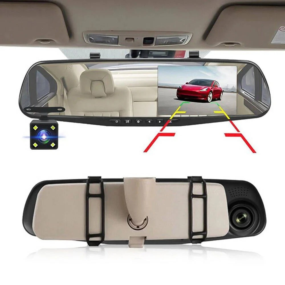 Mirror Dash Cam 1080P HD DVR, Dual Camera Car Front and Rear Video Recorder