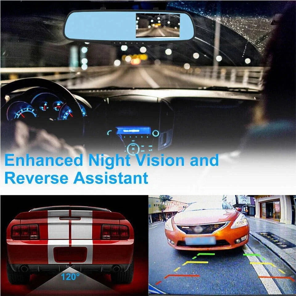 Mirror Dash Cam 1080P HD DVR, Dual Camera Car Front and Rear Video Recorder