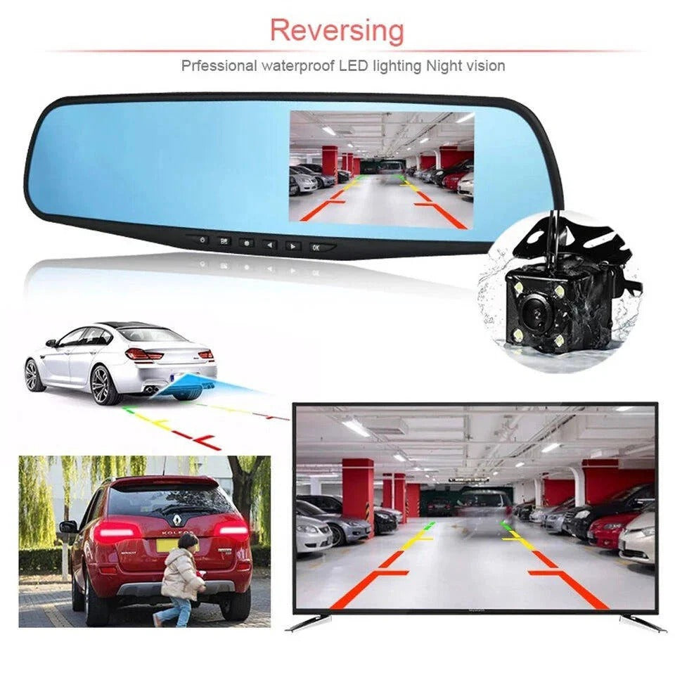 Mirror Dash Cam 1080P HD DVR, Dual Camera Car Front and Rear Video Recorder