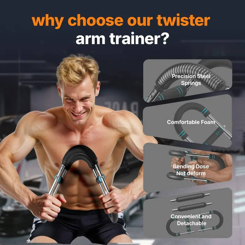 Adjustable Power Twister Bar, Portable Spring Resistance, Upper Body Strength Trainer for Chest, Shoulders & Arms