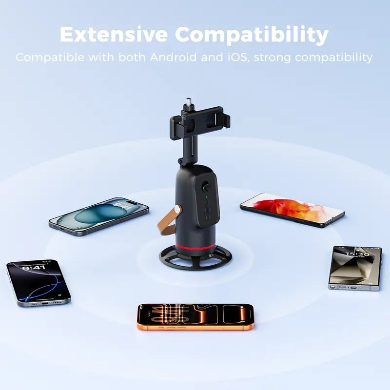 Auto Face Tracking Tripod, 360° Rotation, Gesture Control, Smart Phone Holder for Live Streaming, Vlogging & Video