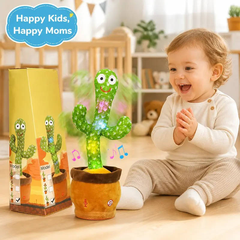 Dancing Cactus Toy, Interactive Talking & Singing Plush Toy, Repeats What You Say, LED Musical Toy for Toddlers