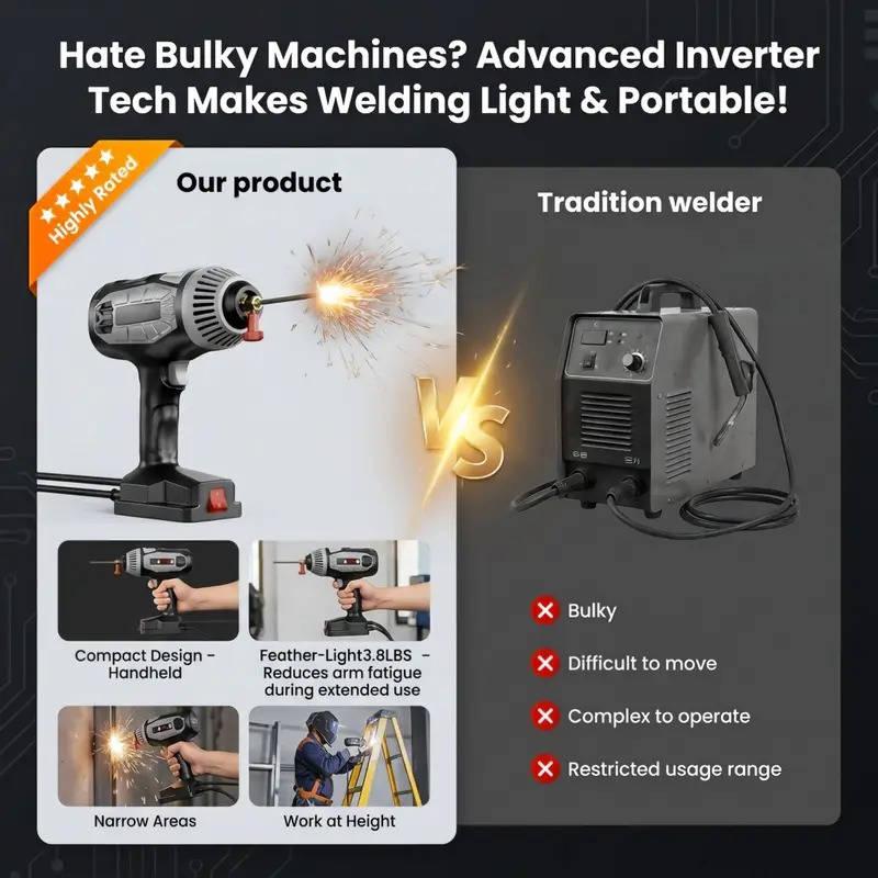 Portable ARC Welding Machine, 110V Handheld IGBT Inverter Welder, Adjustable Current, 3/32" Rod Compatible