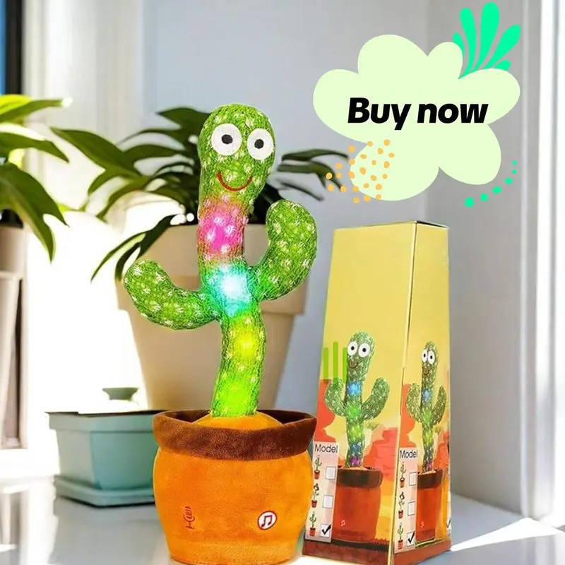 Dancing Cactus Toy, Interactive Talking & Singing Plush Toy, Repeats What You Say, LED Musical Toy for Toddlers