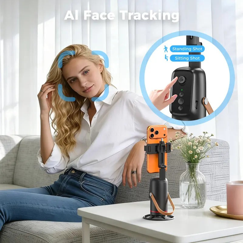 Auto Face Tracking Tripod, 360° Rotation, Gesture Control, Smart Phone Holder for Live Streaming, Vlogging & Video