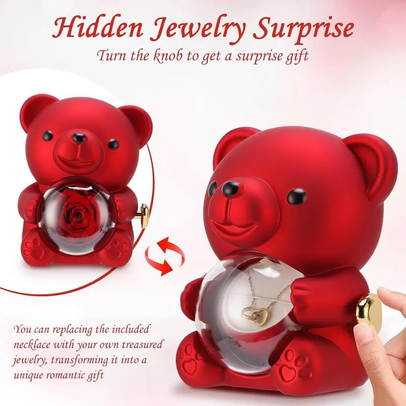 Eternal Forever cute rose bear with romantic heart necklace, best gift for girlfriend, wife, Mother's Day, Christmas, anniversary